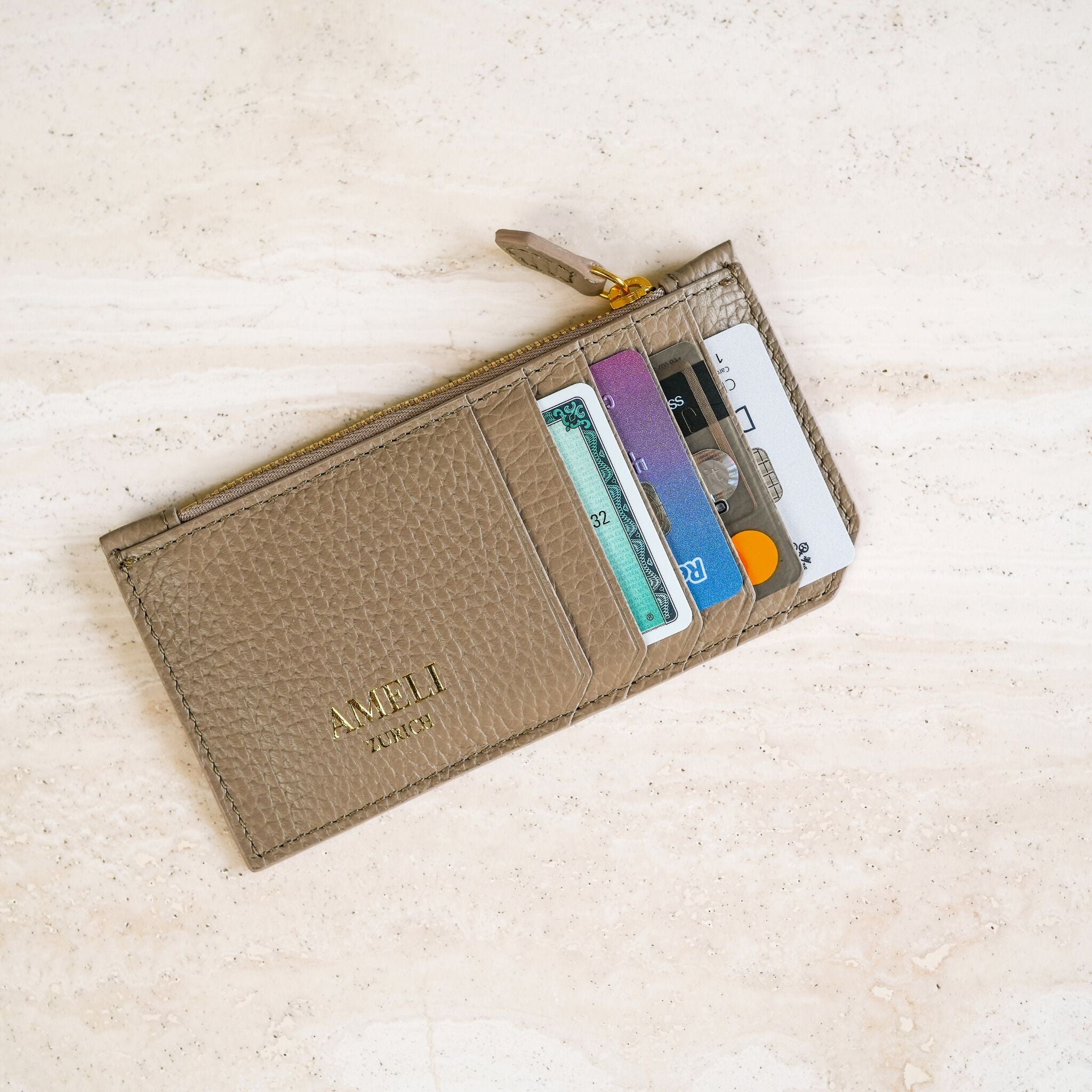 AMELI Zurich | Card holder | Greige | Soft Grain Leather | Front