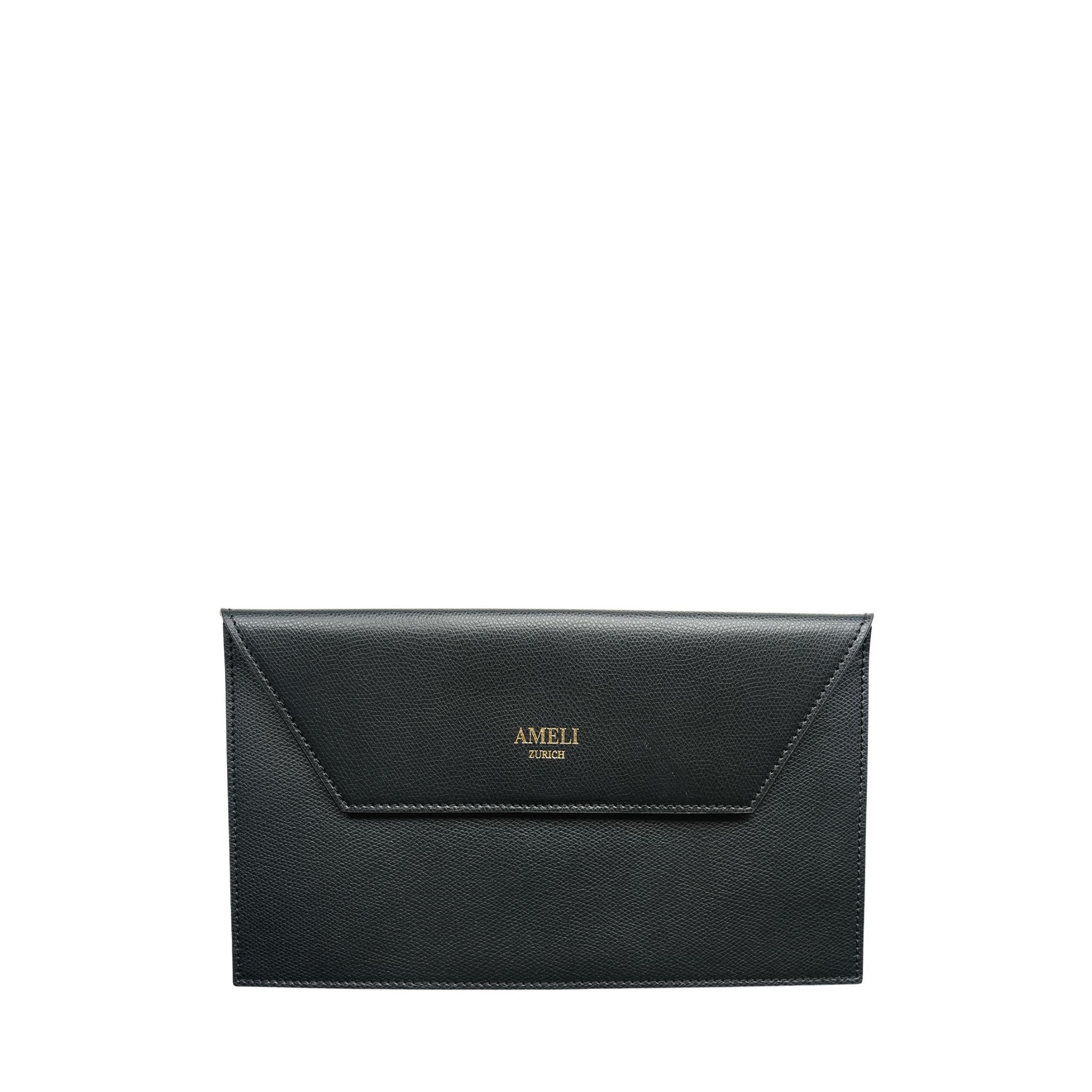 AMELI Zurich | CLUTCH | Black | Pebbled Leather | Front