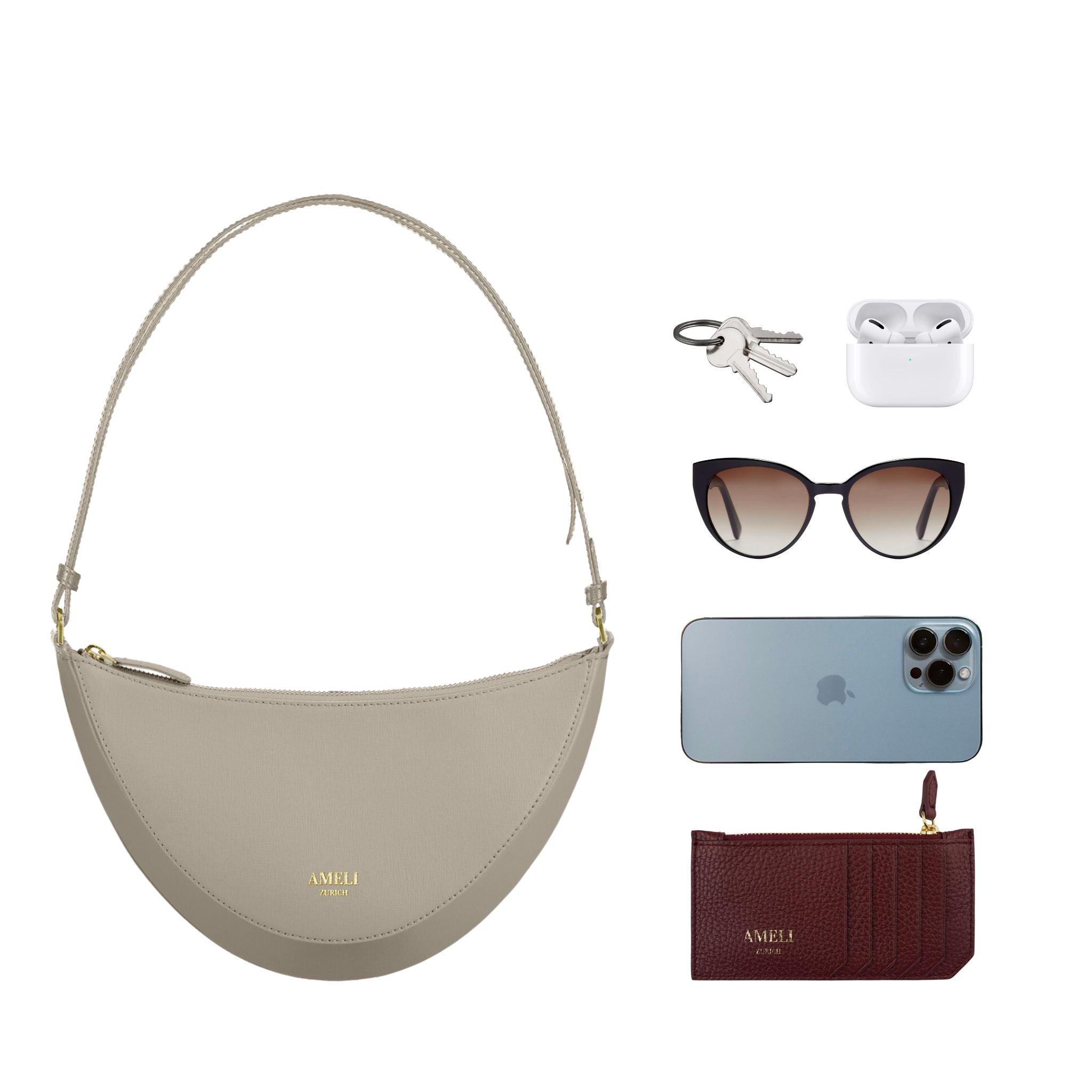 AMELI Zurich | HELVETIA | Taupe | Saffiano Leather | Front