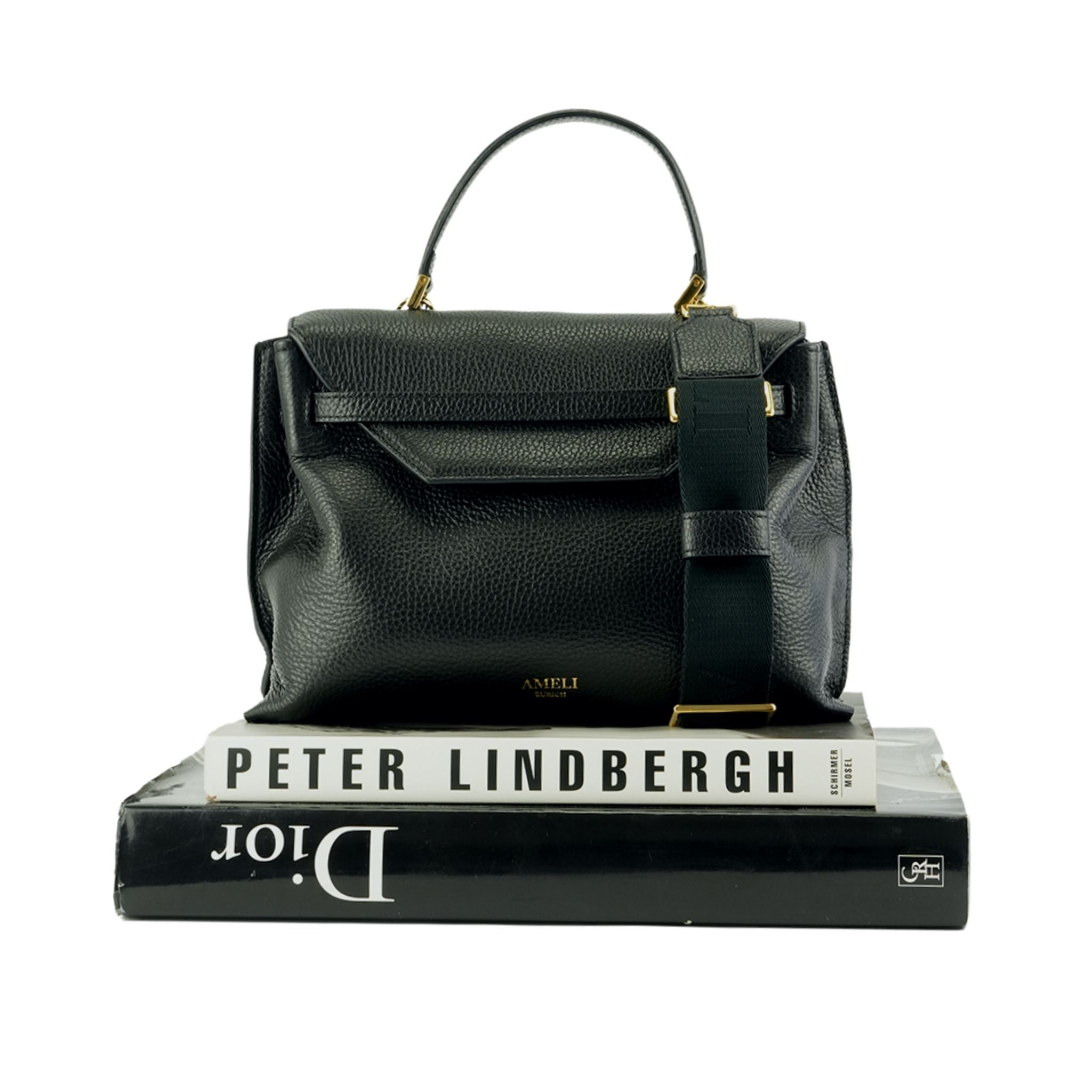 AMELI Zurich | Logo Strap | Black | Soft Grain Leather | Front