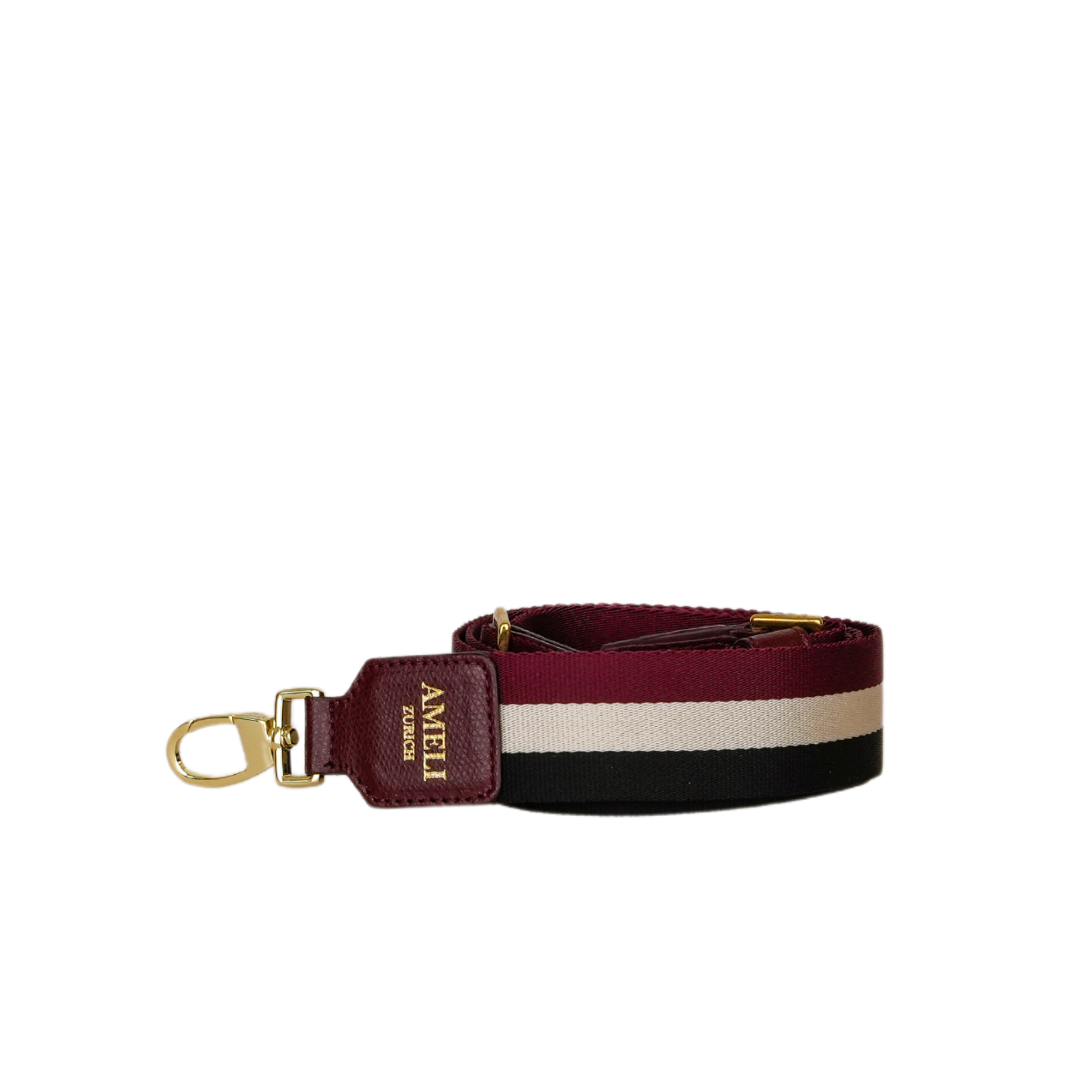 AMELI Zurich | ADJUSTABLE STRAP | Maroon Red, Creme, Black | Pebbled Leather | Front