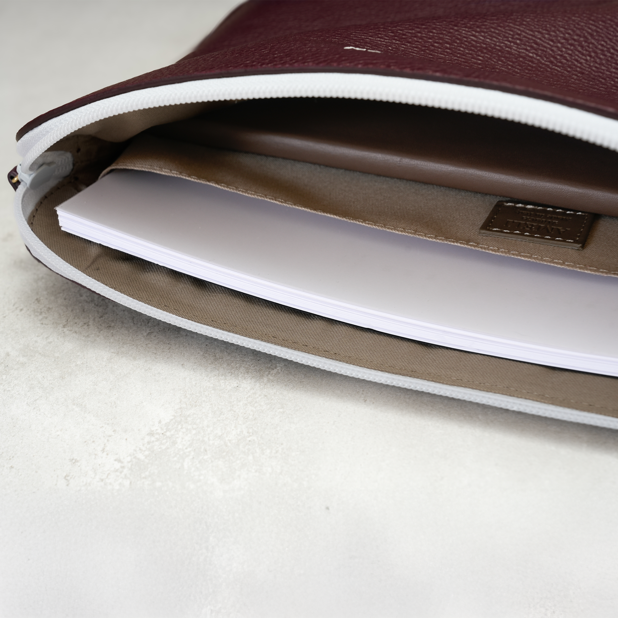 AMELI Zurich | LAPTOP CASE | Maroon Red | Dollarino Leather | Inside