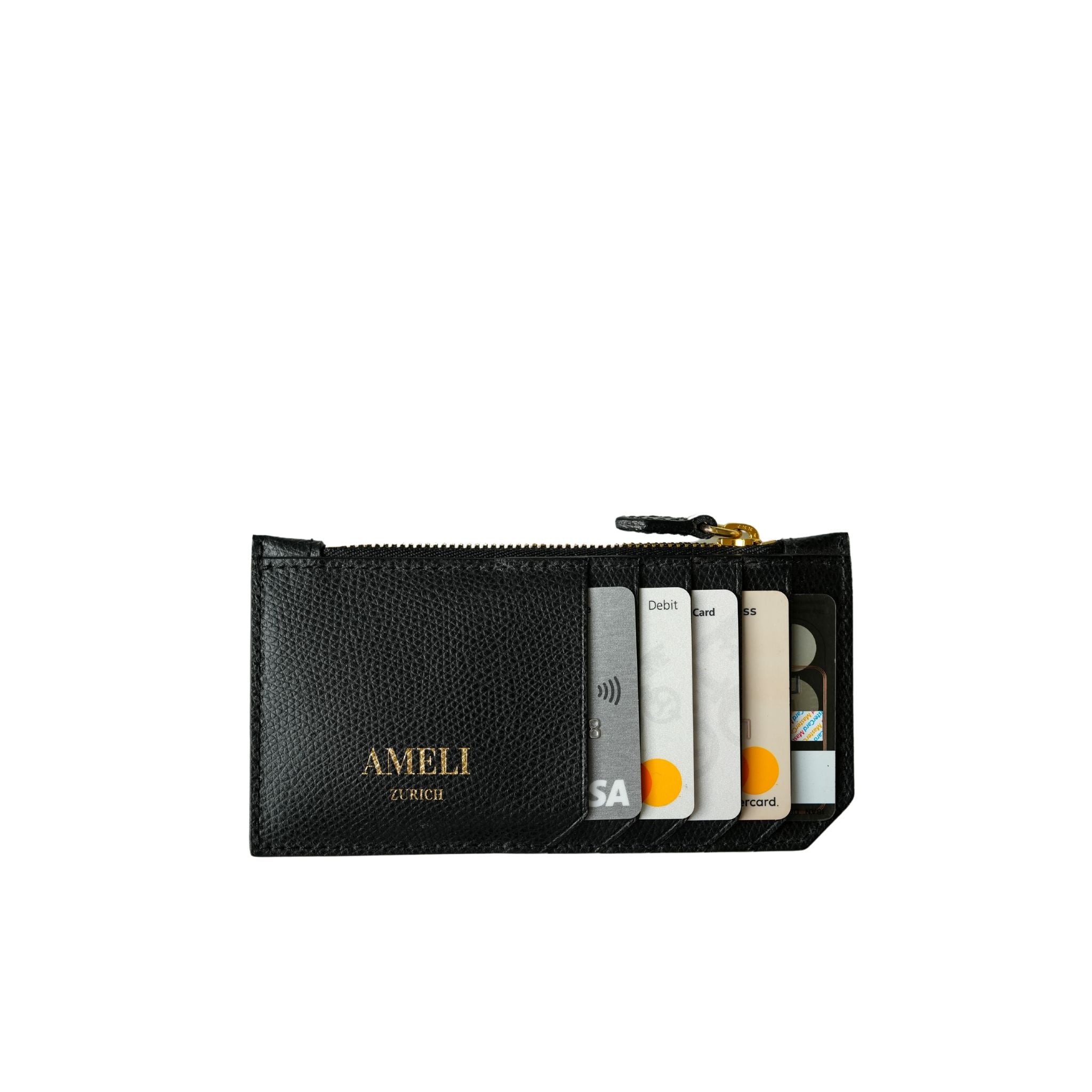 AMELI Zurich | Card holder | Black | Pebbled Leather | Front
