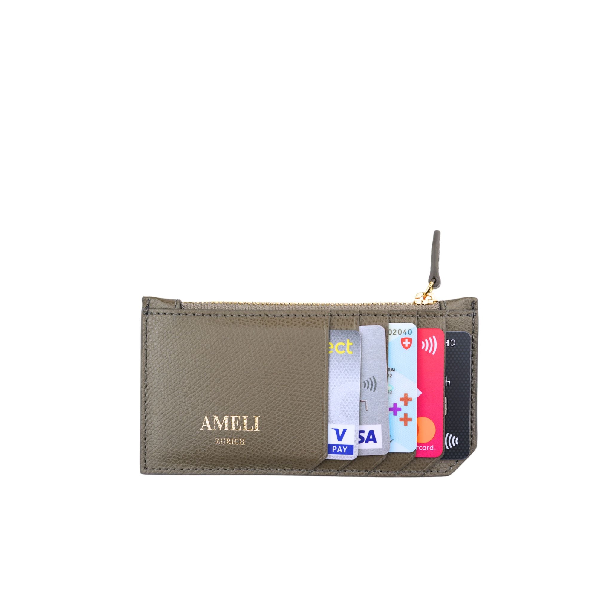 AMELI Zurich | Card holder | Greige | Pebbled Leather | Front