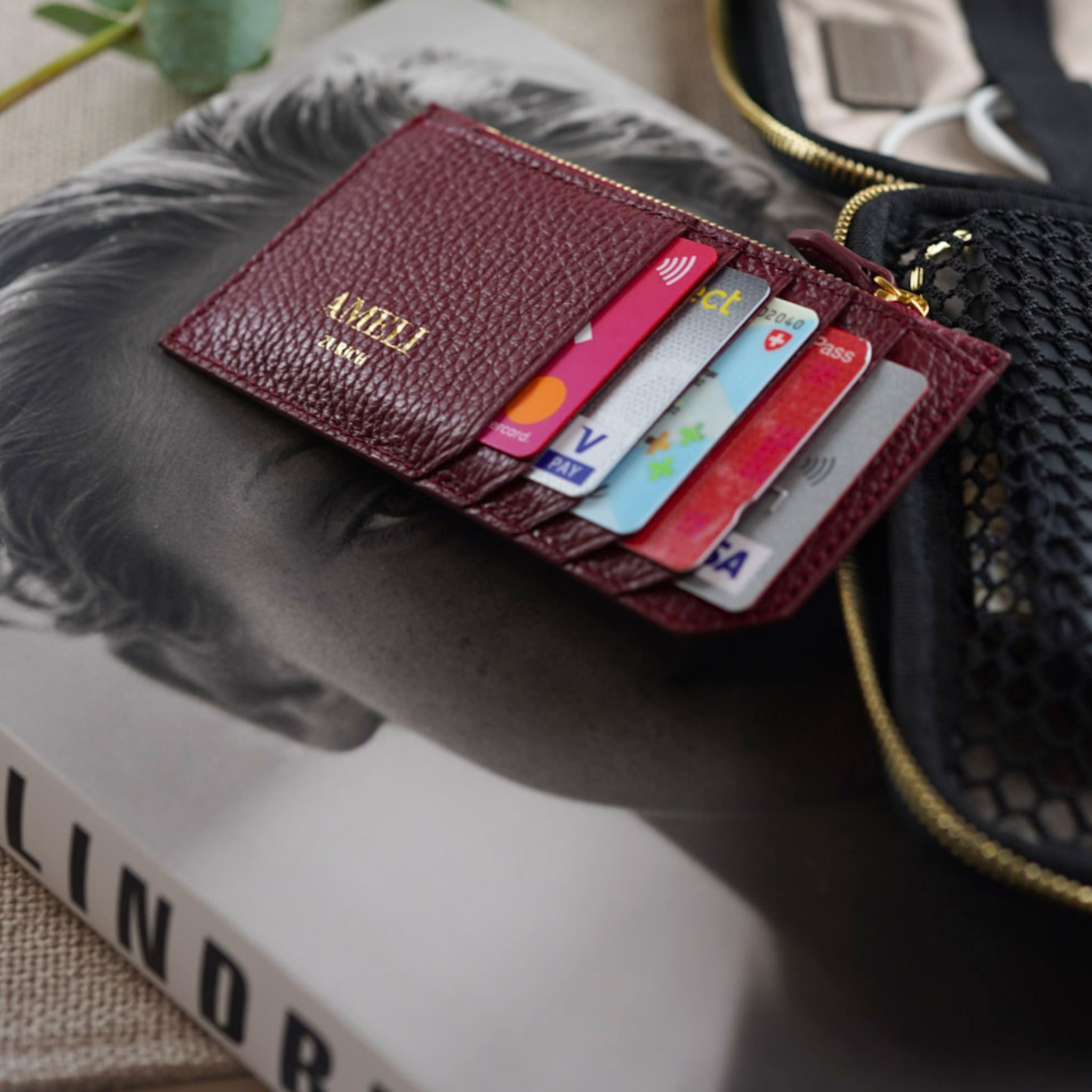 AMELI Zurich | Card holder | Maroon Red | Soft Grain Leather | Front