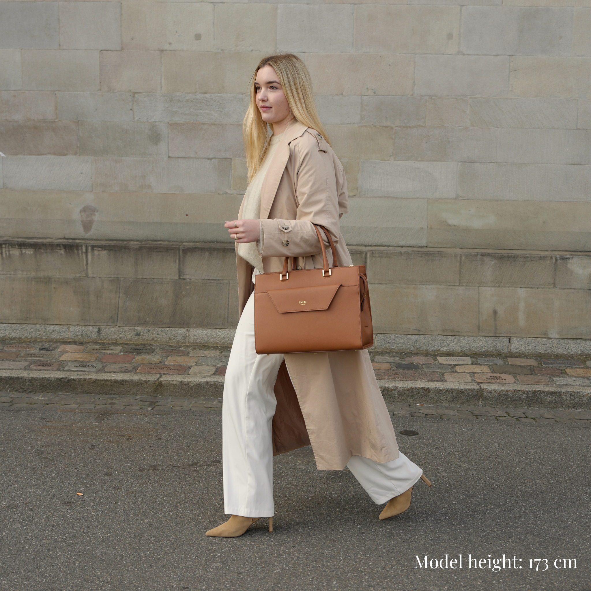 AMELI Zurich | CENTRAL | Cognac | Pebbled Leather | On Model