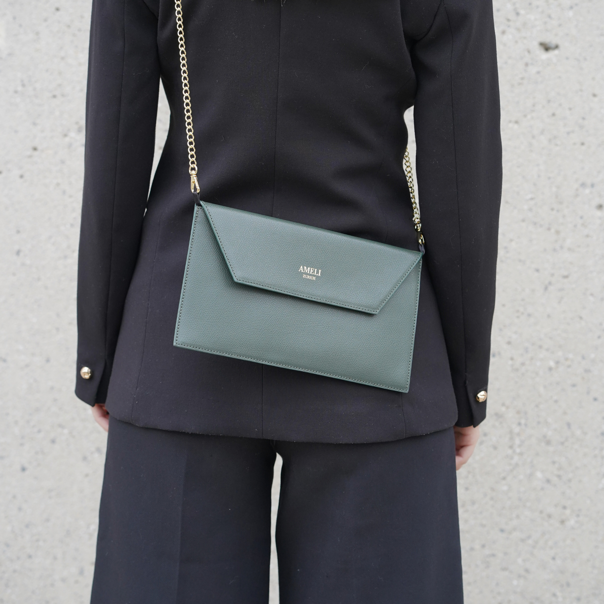 AMELI Zurich | CLUTCH | Dark Green | Pebbled Leather | Crossbody bag