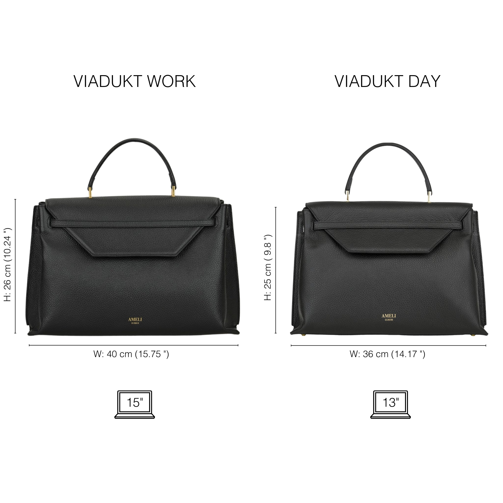 AMELI Zurich | VIADUKT WORK 24 | Black | Soft Grain Leather | Comparison