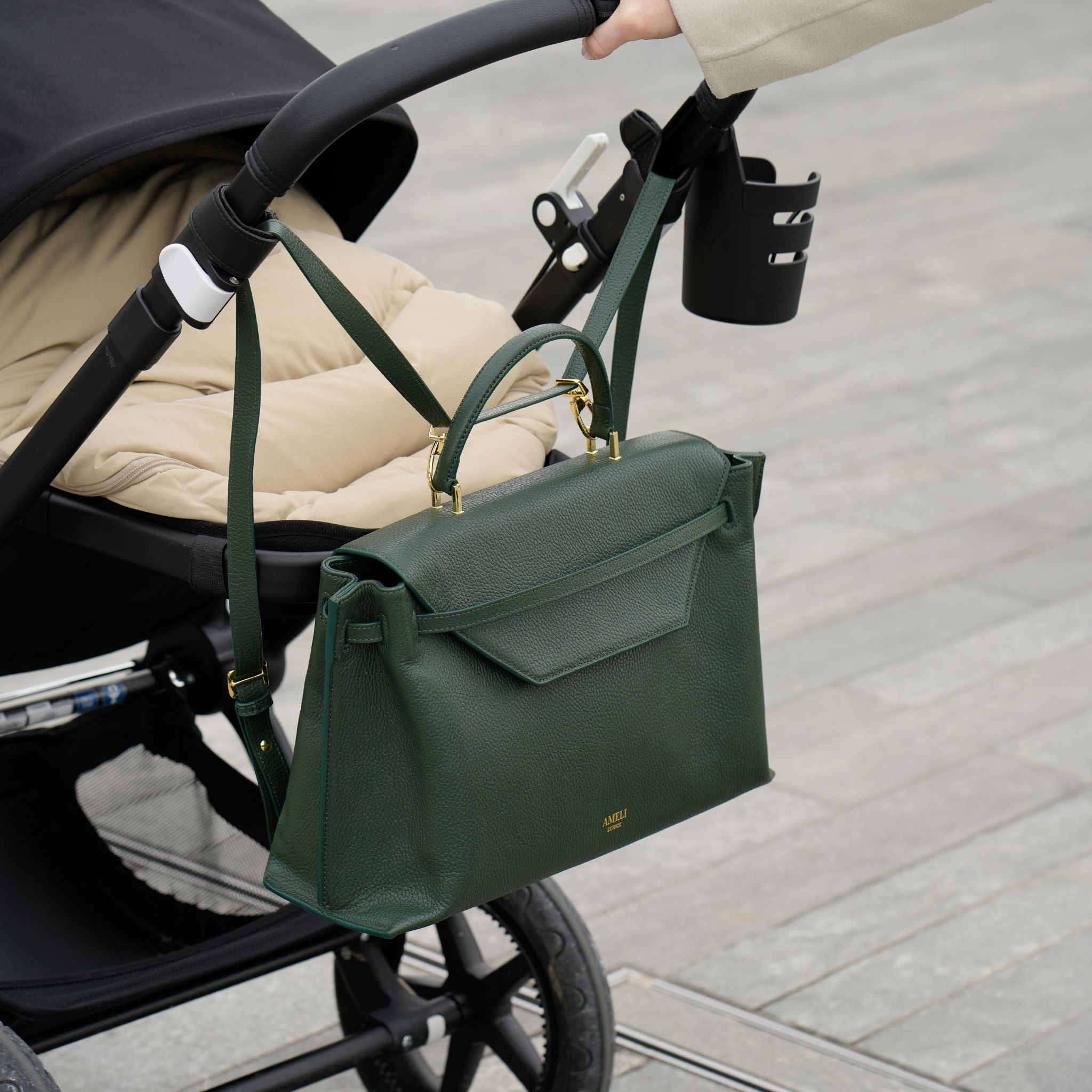 AMELI Zurich | VIADUKT WORK 24 | Dark Green | Soft Grain Leather | On a stroller